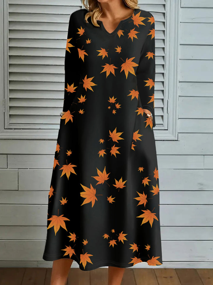 Maxi dress for women with V-neck and floral print Lune London