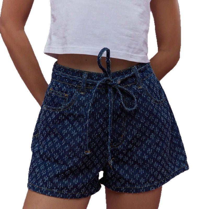 Ladies' denim shorts with adjustable waistband and trendy cut
