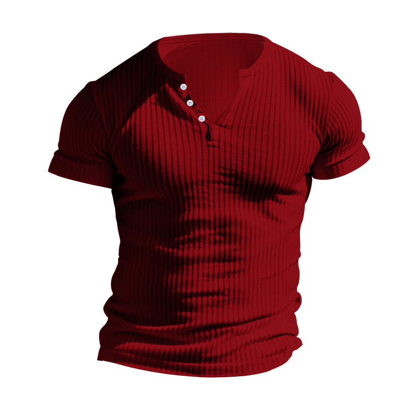 Men's Short Sleeve Henley T-Shirt with Textured Design Lune London