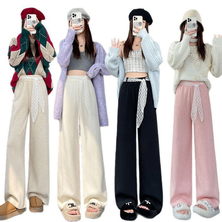 Pantalons larges taille haute pour femmes avec des détails de laçage décoratifs Chic & Stil