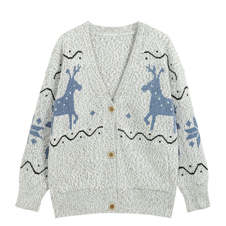 Ladies Comfortable Pullover with Reindeer Pattern and Pockets Lune London