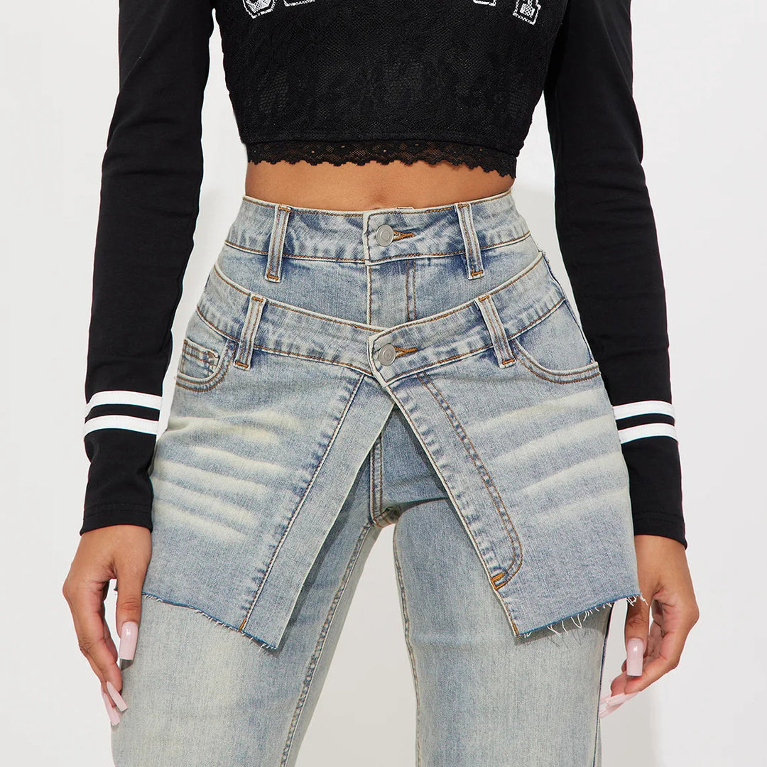 Asymmetrical design high-waisted denim pants for women Lune London