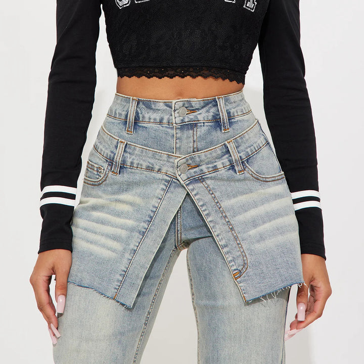 Asymmetrical design high-waisted denim pants for women Lune London