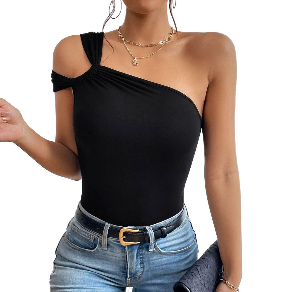 Sleeveless top for women with asymmetrical design and U neckline Chic & Stil