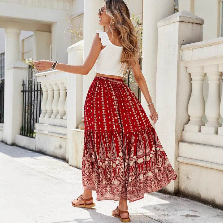 Maxi skirt for women with elastic waistband and opulent print Lune London