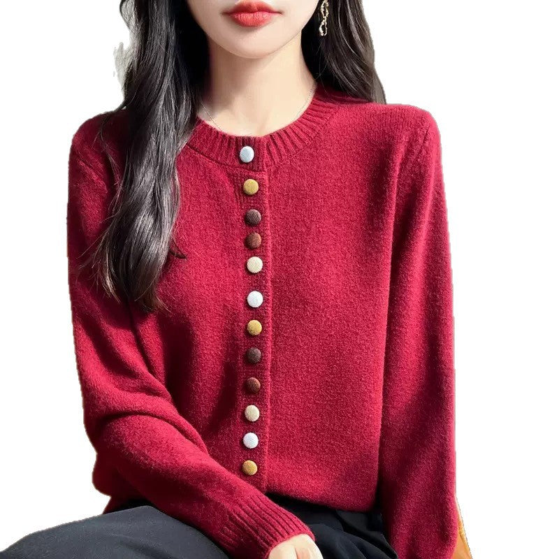 Knitted jacket for women with creative button details and fine material Lune London