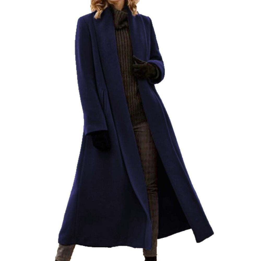 Long wool coat for women with a minimalist design and high collar Lune London