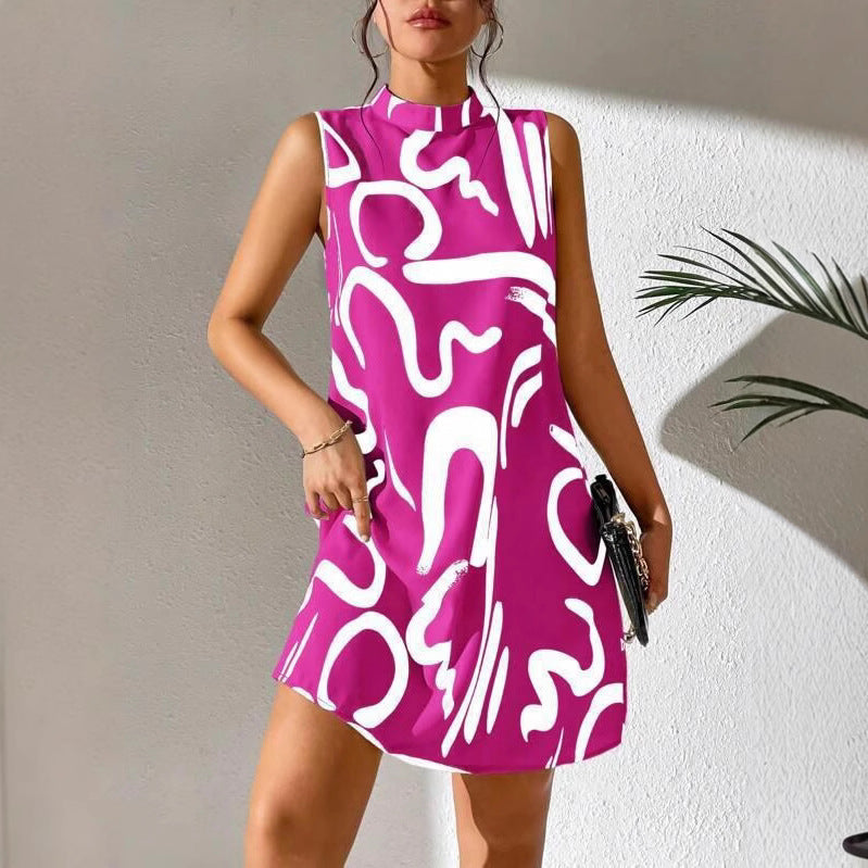 Mini A-line dress for women with modern graphic pattern and high collar Lune London