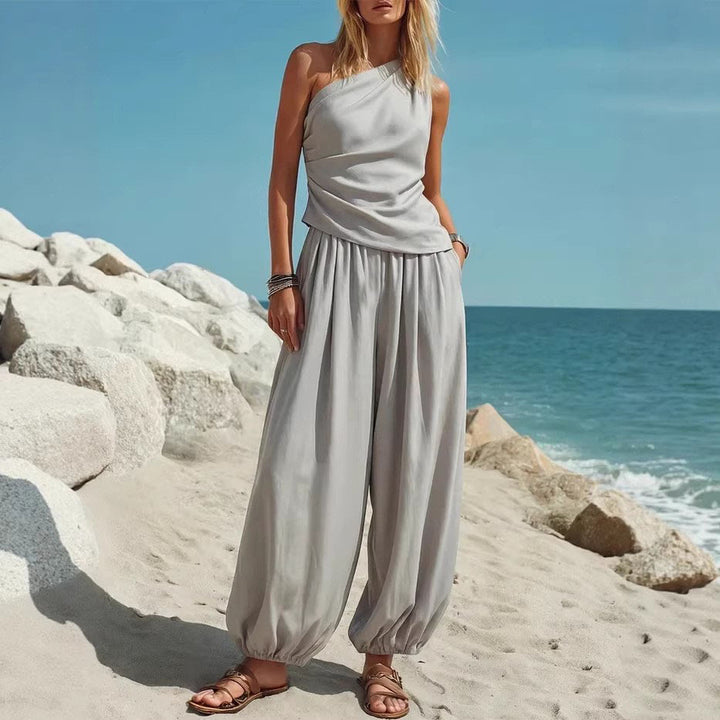 Ladies Elegant One-Piece Outfit with Flowing Cut and One-Shoulder Design Lune London