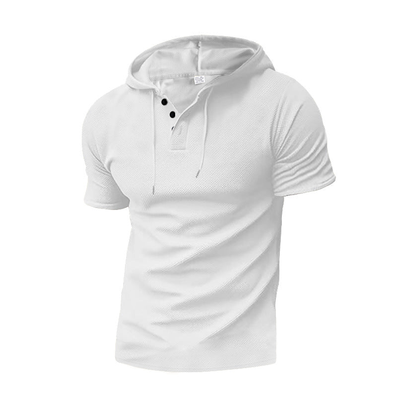 Men's Short Sleeve Hoodie Shirt with Stylish Henley Neckline Lune London