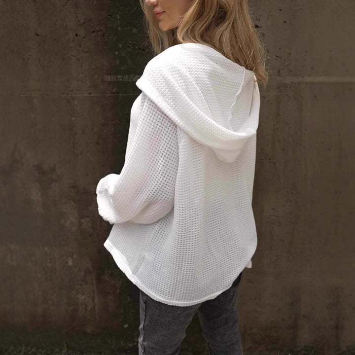 Casual hoodie for women with textured design and button details Lune London