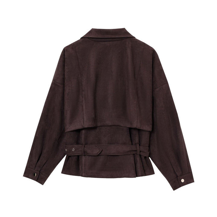 Ladies Elegant Suede Jacket with Trendy Buckles and Chic Practical Pockets