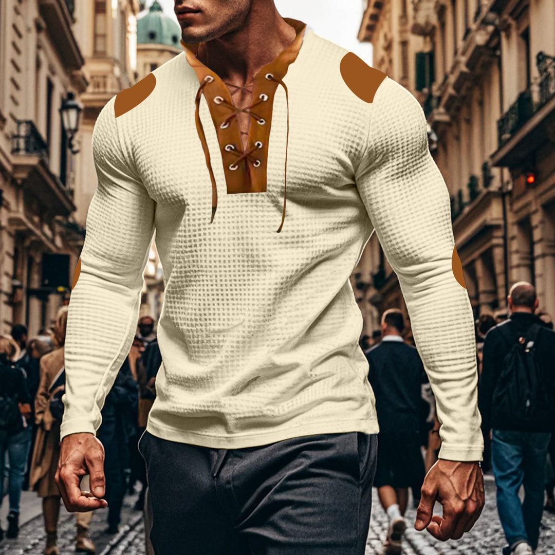 Men's long-sleeve Henley shirt with decorative lacing design Lune London