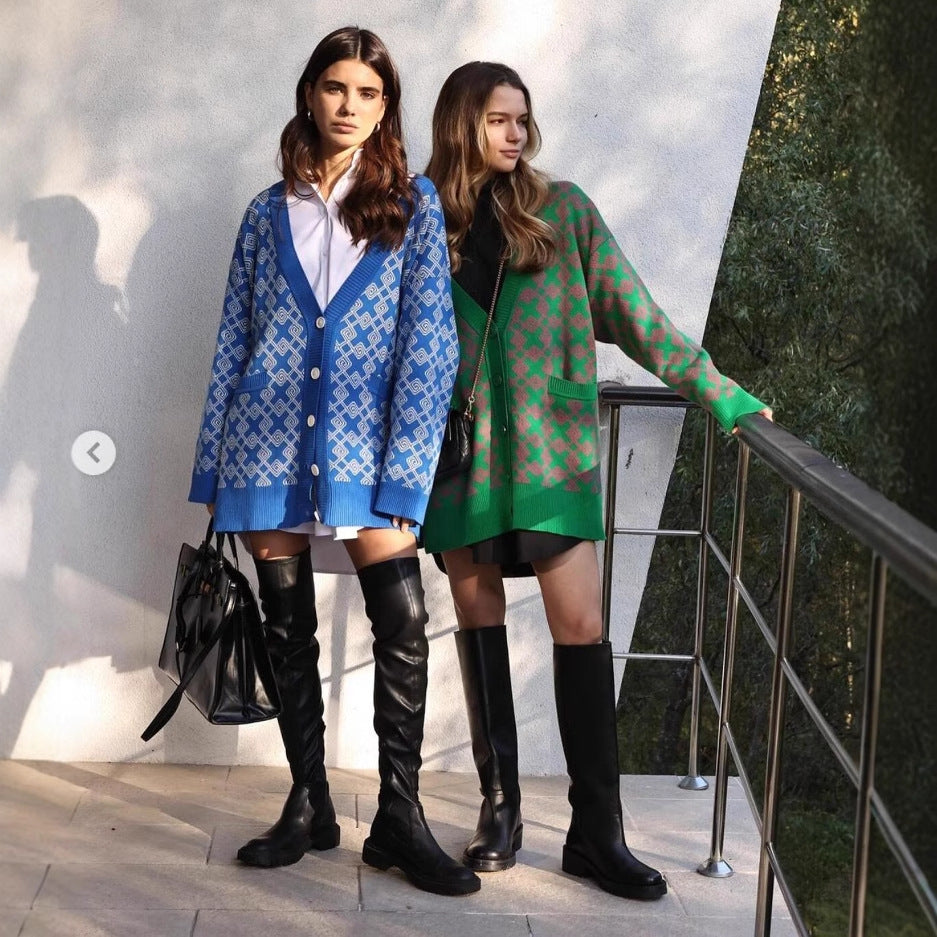 Knitted patterned jacket for women with stylish pockets Lune London