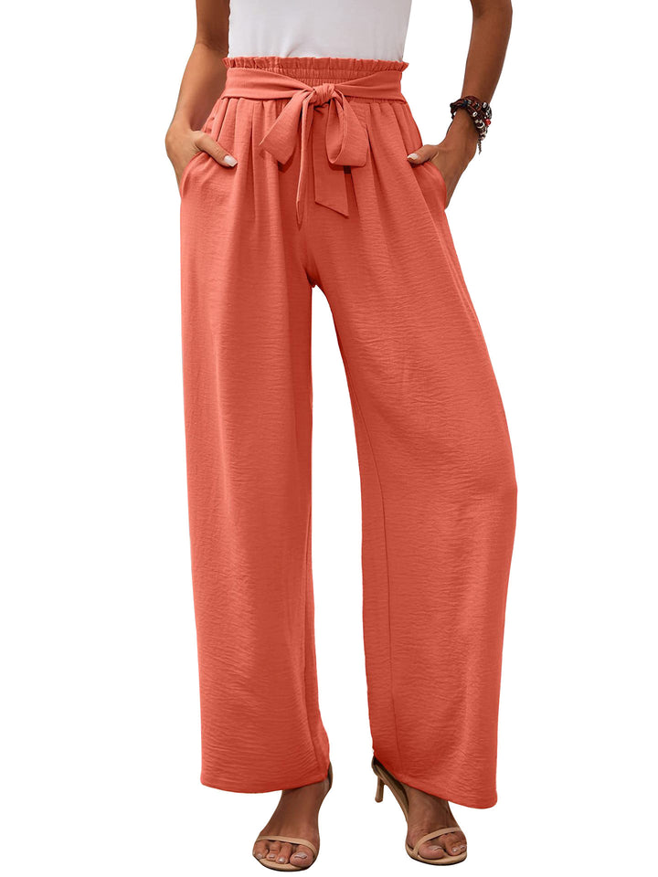 Wide palazzo pants for women with elastic waist and tie belt Lune London