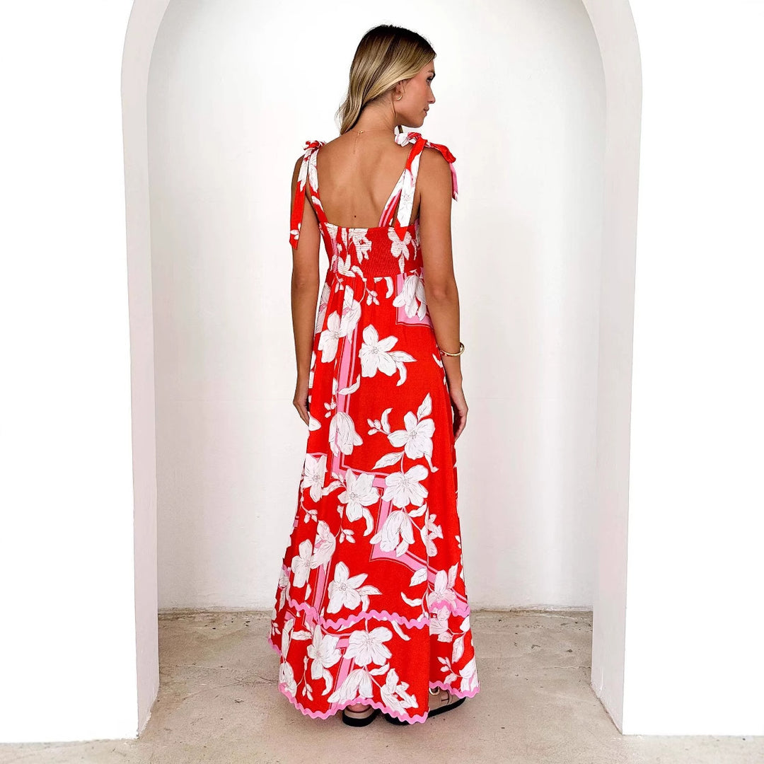 Maxi dress for women with a playful strap design and a chic & stylish print