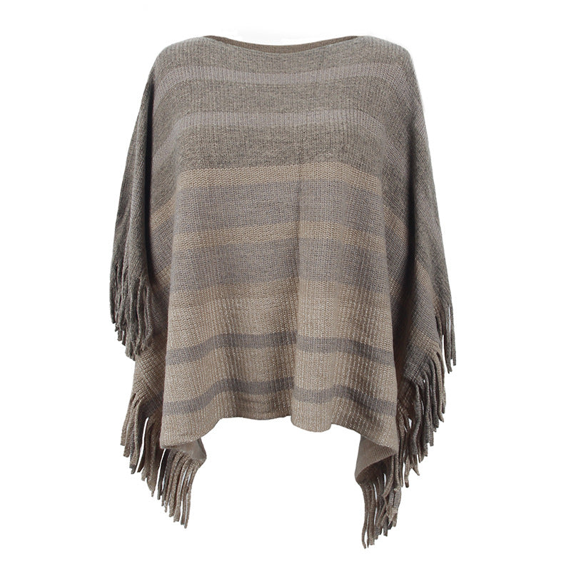 Ladies elegant poncho with textured design and fringe details Lune London