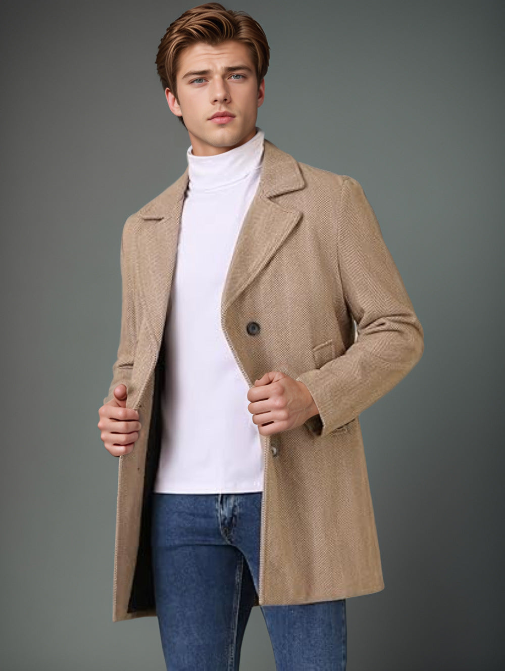 Elegant reversible coat for men with double-breasted buttons and hidden belt Lune London