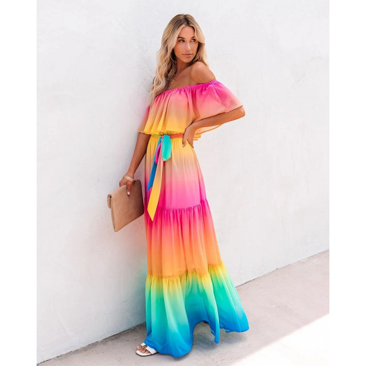 Lune London off-the-shoulder ruffle maxi dress