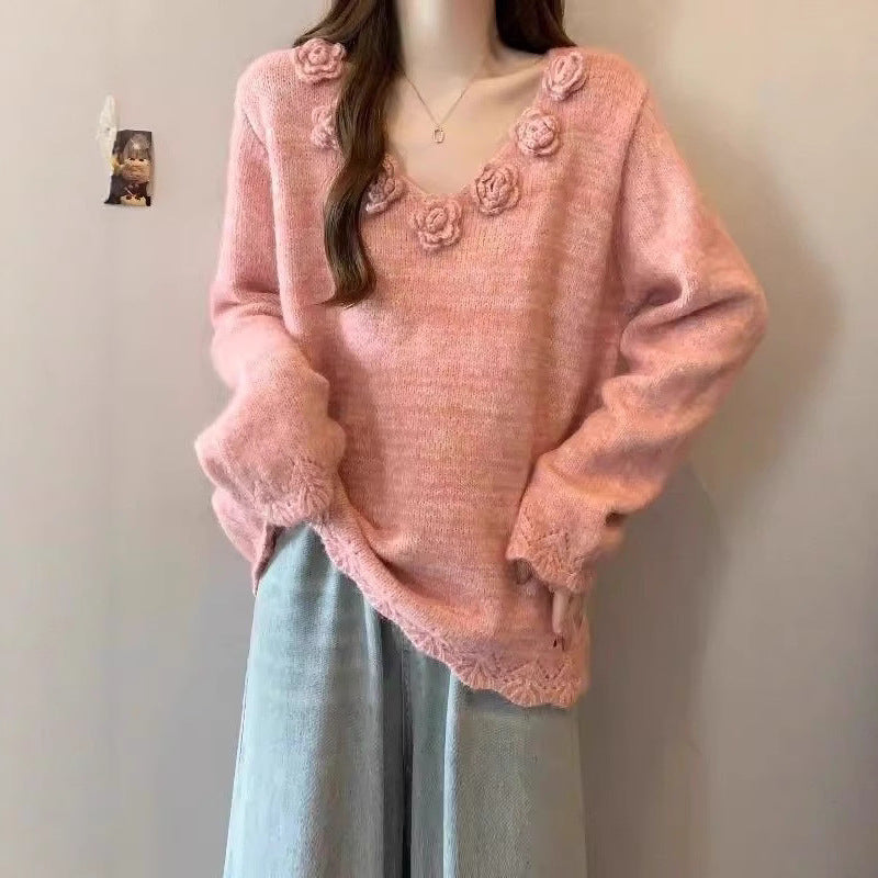 Pull en maille large pour femme avec applications florales Chic & Stil