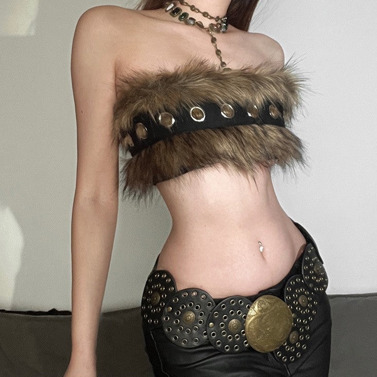 Ladies Bustier in elegant faux fur with decorative details Lune London