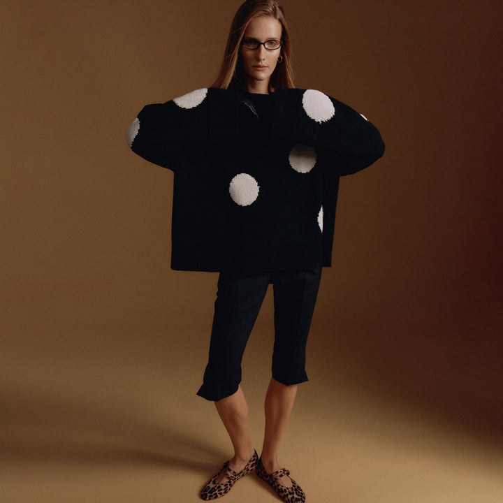 Oversized knitted sweater for women with a catchy polka dot pattern Lune London