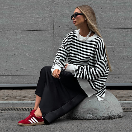 Striped oversized sweater for women with a casual style featuring wide sleeves Lune London