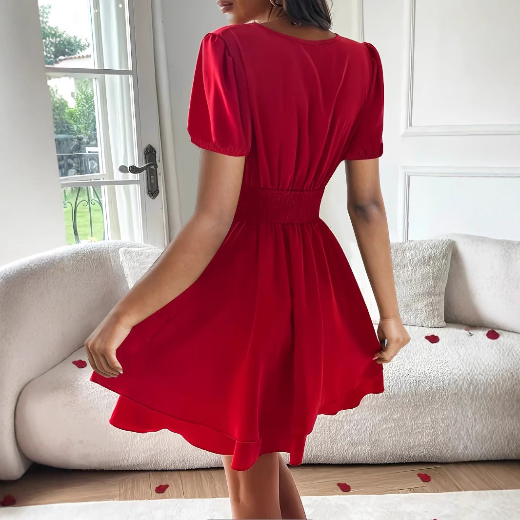 Wrap dress for women with voluminous skirt and puff sleeves Lune London