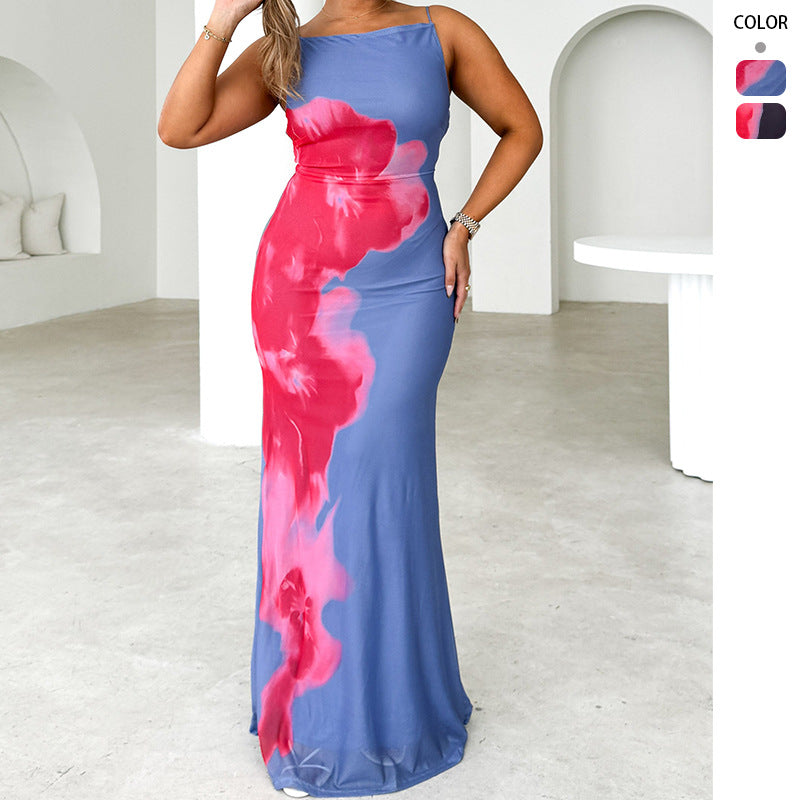 Elegant Maxi Dress for Women with Floral Print and Fine Straps Chic & Stylish