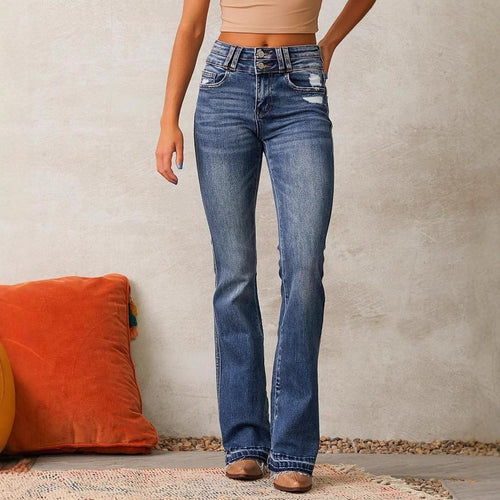 High Waist Bootcut Jeans for Women with Authentic Distressed Details Lune London