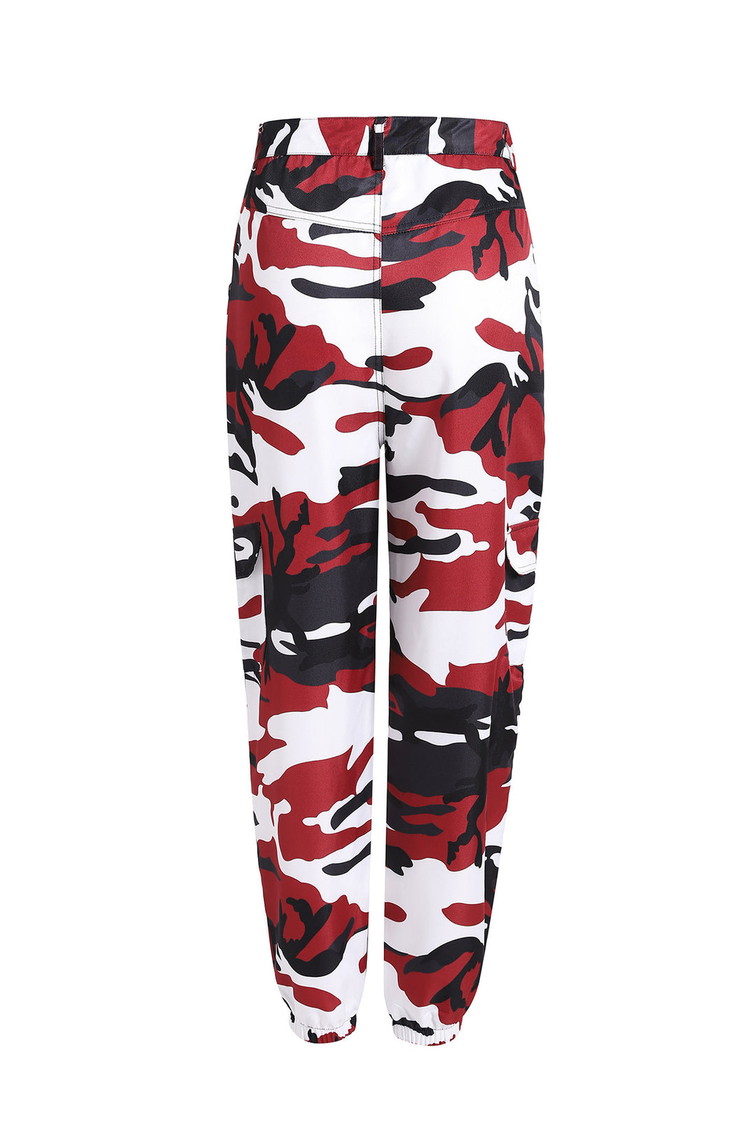 Cargo pants for women with a modern camouflage design featuring practical pockets and elastic waist Lune London