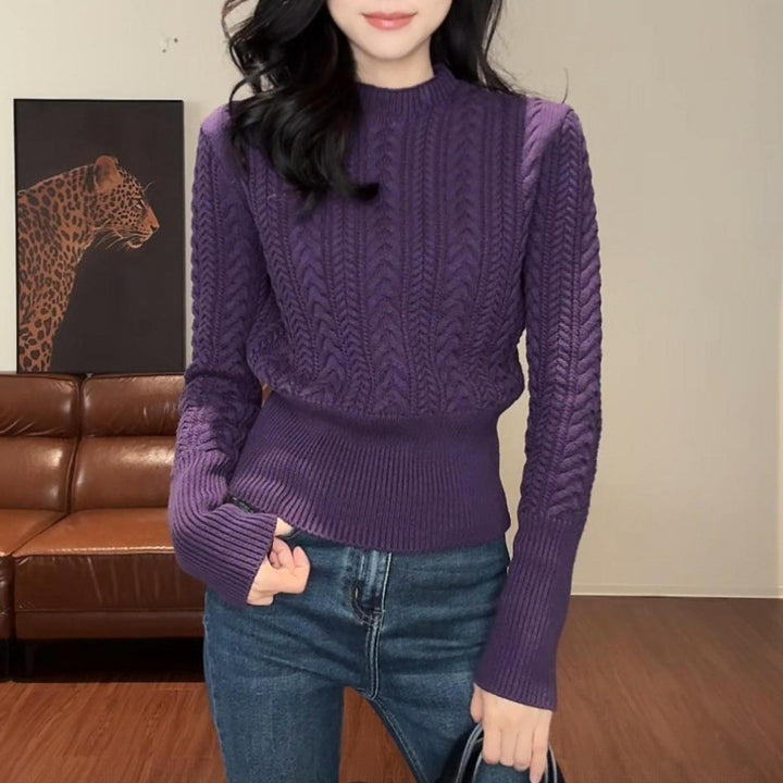 Pull en maille chunky élégant pour femmes avec taille haute et encolure ronde Chic & Stil