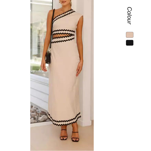Ladies maxi dress with asymmetric cut and stylish cut-outs
