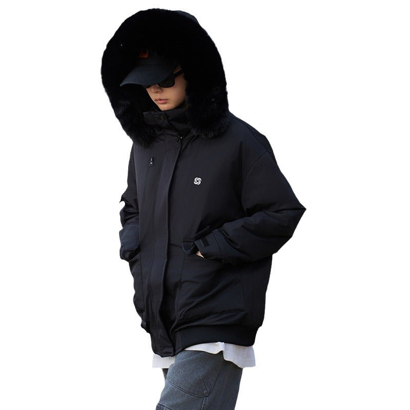 Ladies insulated puffer coat with removable faux fur collar and large front pockets Lune London
