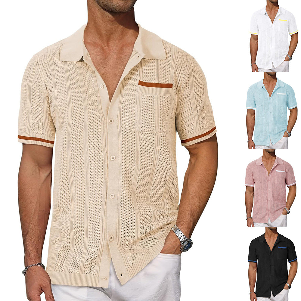 Short sleeve breathable shirt for men with a decorative perforation pattern Lune London