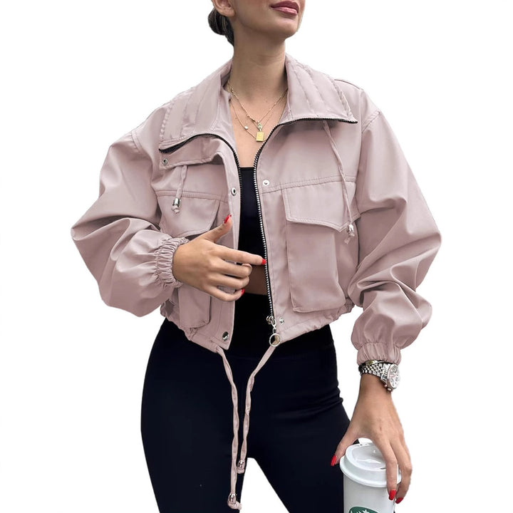 Lune London women's cropped leisure jacket with practical details and drawstring