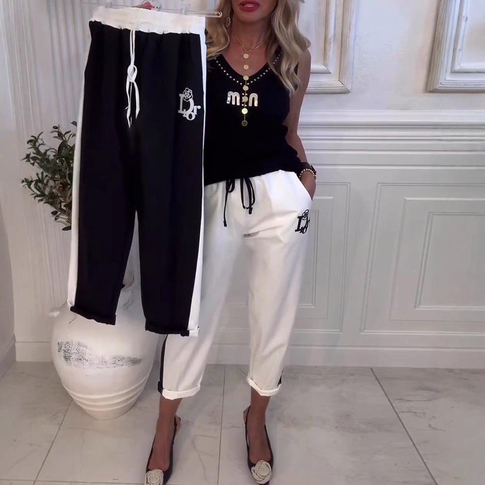 Pantalons de loisirs pour femmes avec design contrastant tendance et taille élastique Chic & Stil