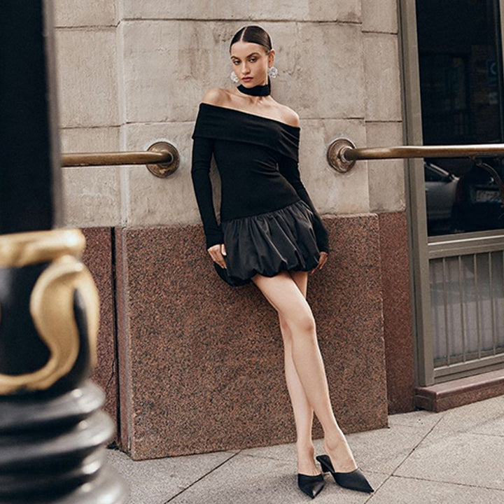 Mini plunge dress for women with puff skirt Lune London