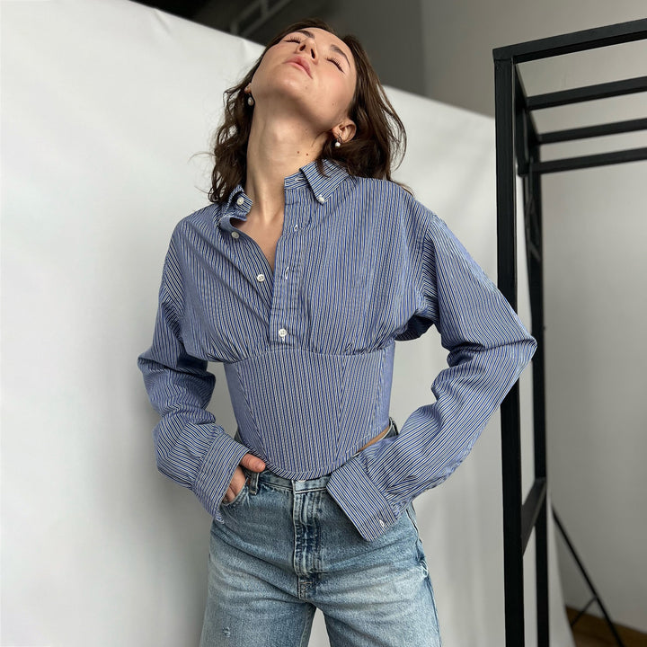 Women Cork Top with Fitted Design and Classic Stripes Lune London