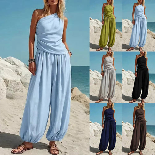 Ladies Elegant One-Piece Outfit with Flowing Cut and One-Shoulder Design Lune London