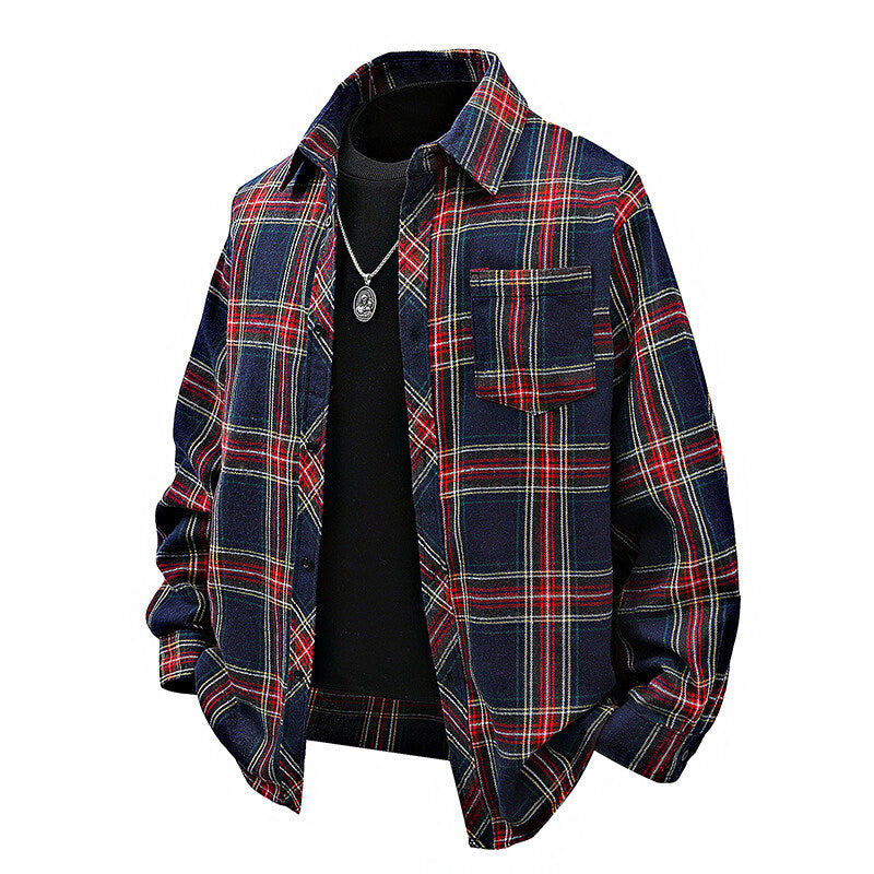 Flannel shirt for men with plaid design and applied chest pocket Lune London