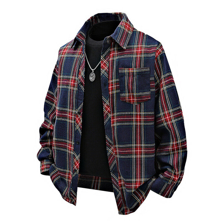 Flannel shirt for men with plaid design and applied chest pocket Lune London