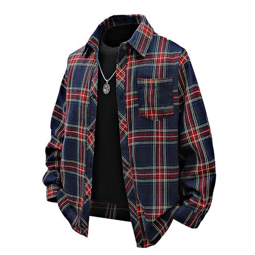 Flannel shirt for men with plaid design and applied chest pocket Lune London