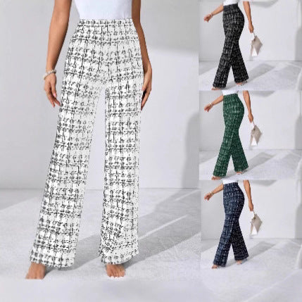 High-waisted Palazzo pants for women with textured plaid pattern Lune London