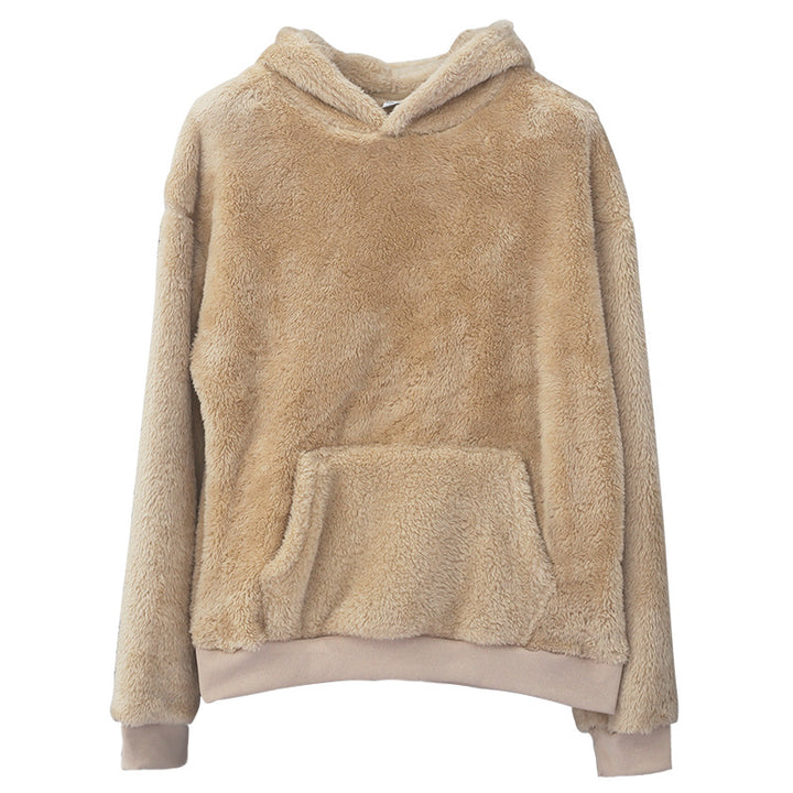 Ladies cozy fleece hoodie with high collar and kangaroo pocket Lune London