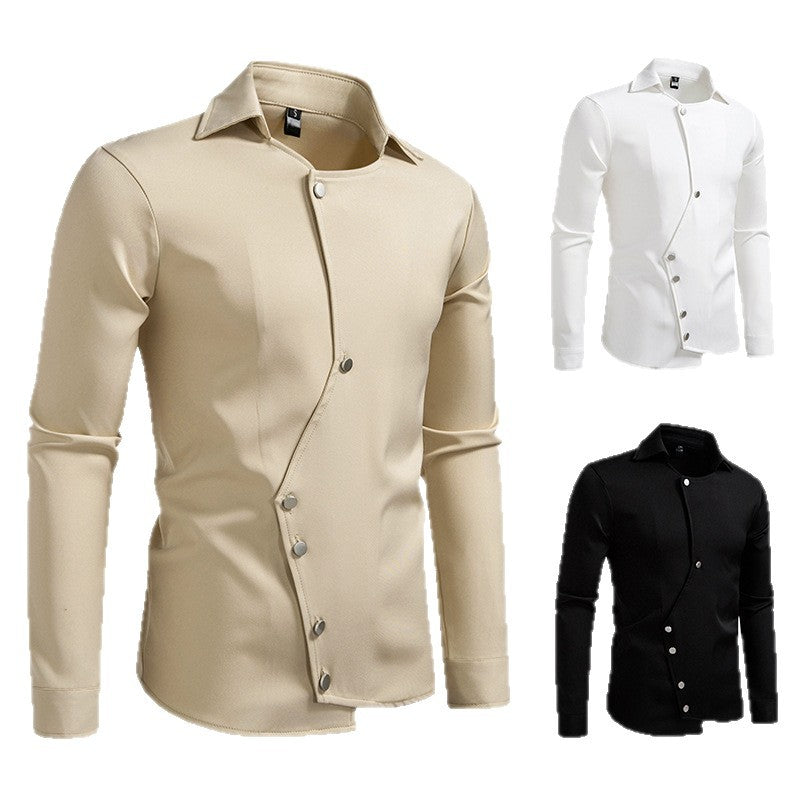 Innovative long sleeve shirt for men with asymmetrical button closure Lune London