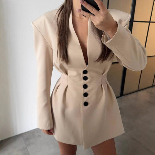 Elegantly tailored blazer dress for women with a fitted waist and puff sleeves Lune London