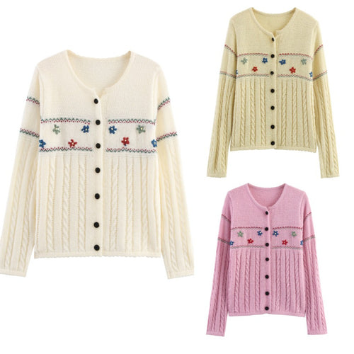 Knit jacket for women with floral design and elegant button trim Lune London