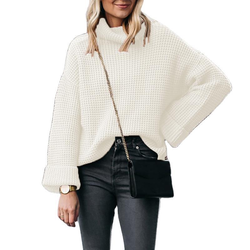 Oversized knitted sweater for women with high collar and structured honeycomb pattern Lune London