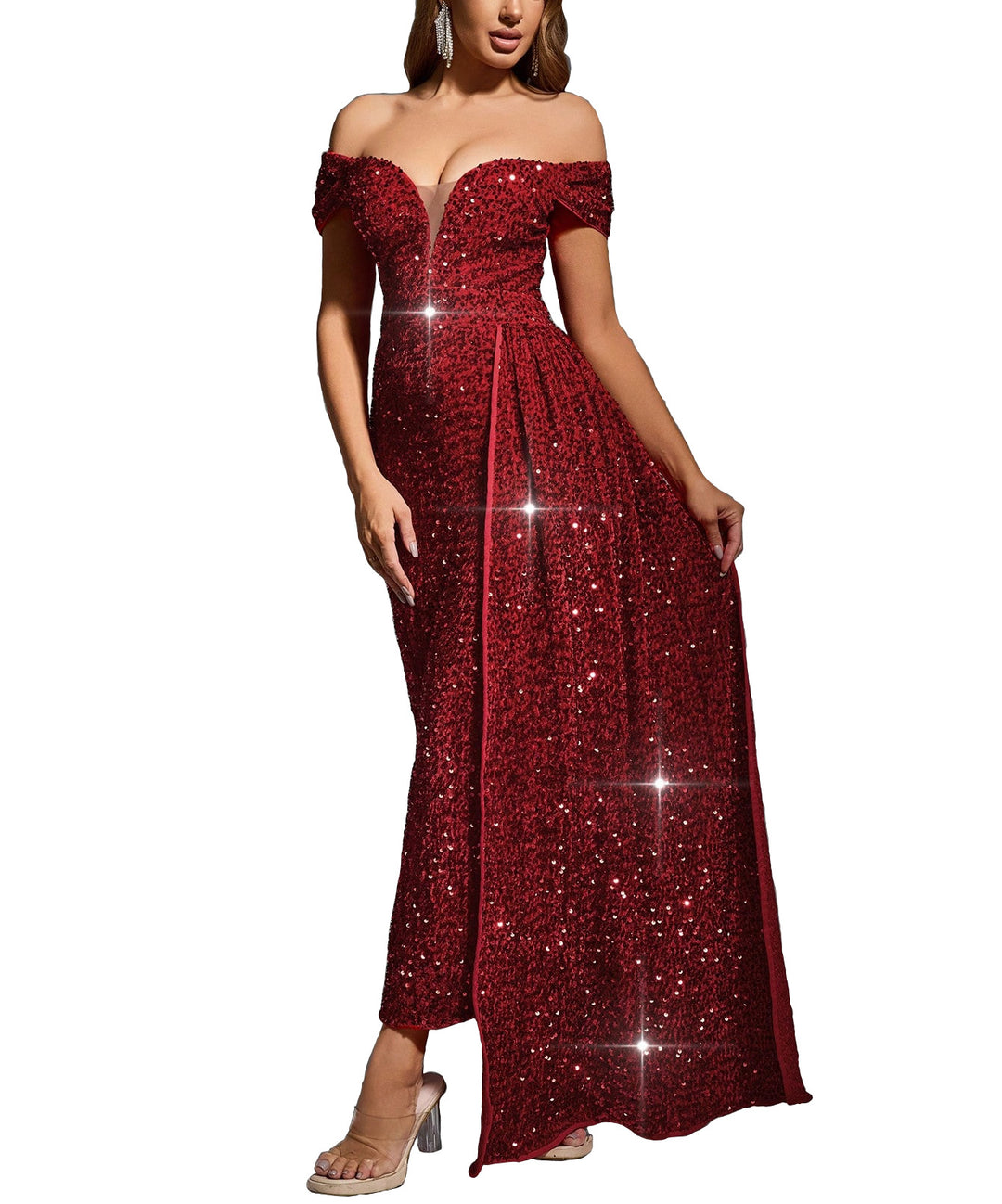 Off-shoulder sequin evening dress for women Lune London